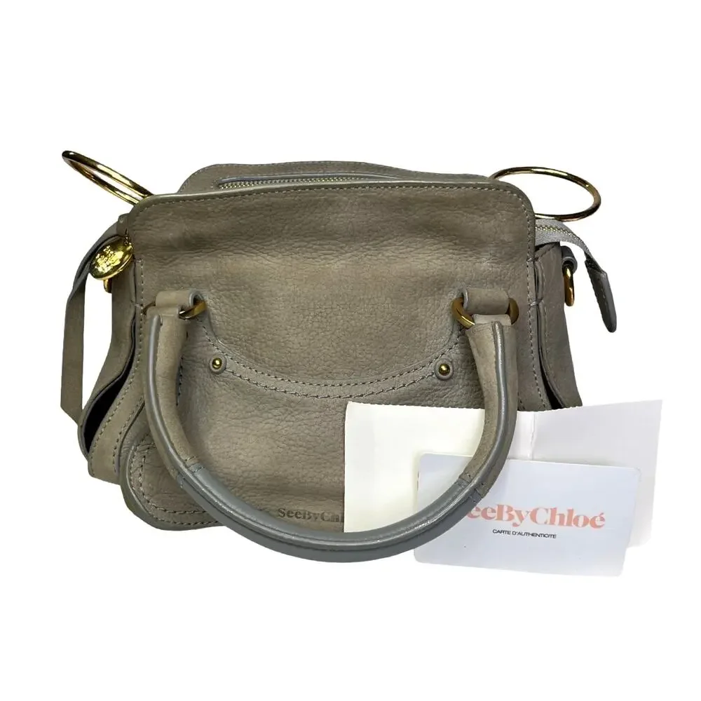 See by Chloé Miya Mini Satchel Crossbody Gray Leather Suede Gold Ring Bag